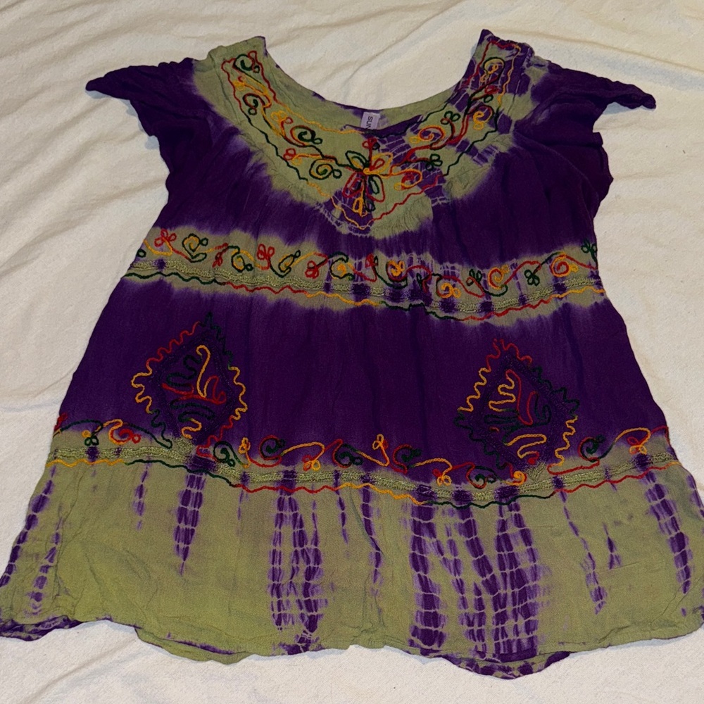 Sunflower: Vibrant Purple and Green Embroidered Women's Blouse Sz: Freesize